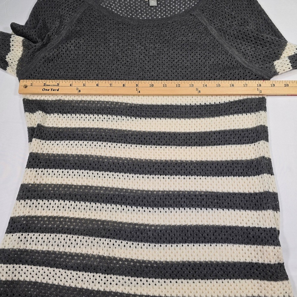 Converse Womens XL Gray White Striped Open Knit Sweater Raglan Sleeve skater - Picture 5 of 7